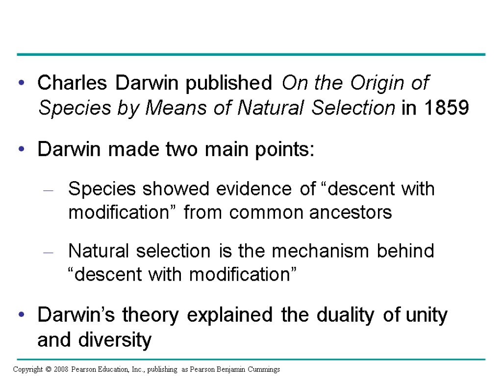 Charles Darwin published On the Origin of Species by Means of Natural Selection in